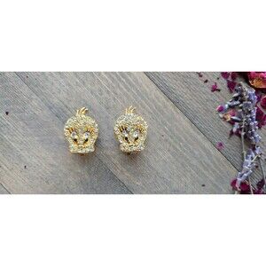 Vintage 1989 Tweety Bird Clip-On Earrings Rhinestone Pave Gold Tone Warner Bros